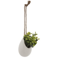 Hanging Mini White Plant Pot with Faux Plant